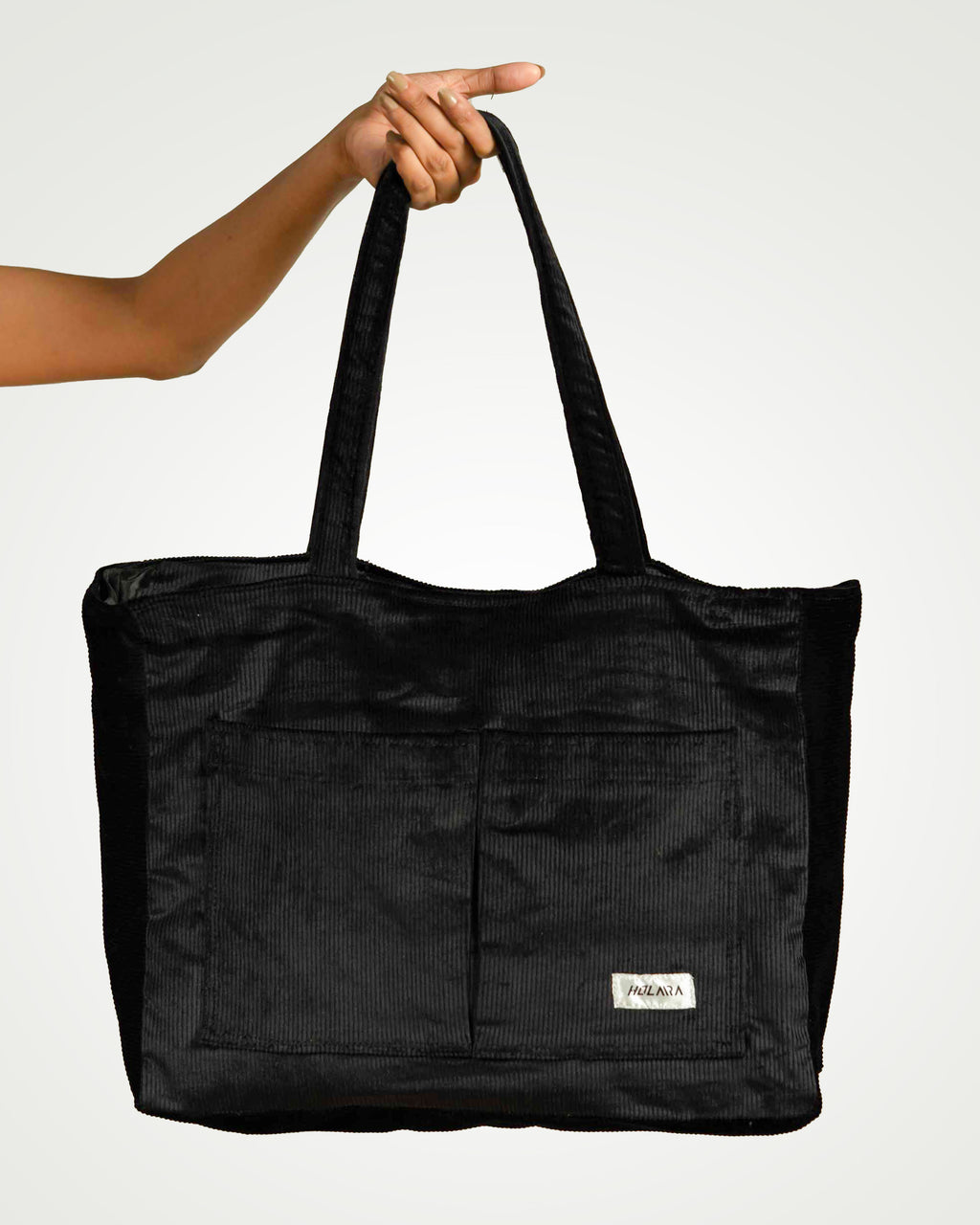 Corduroy Organized Tote Bag - Black