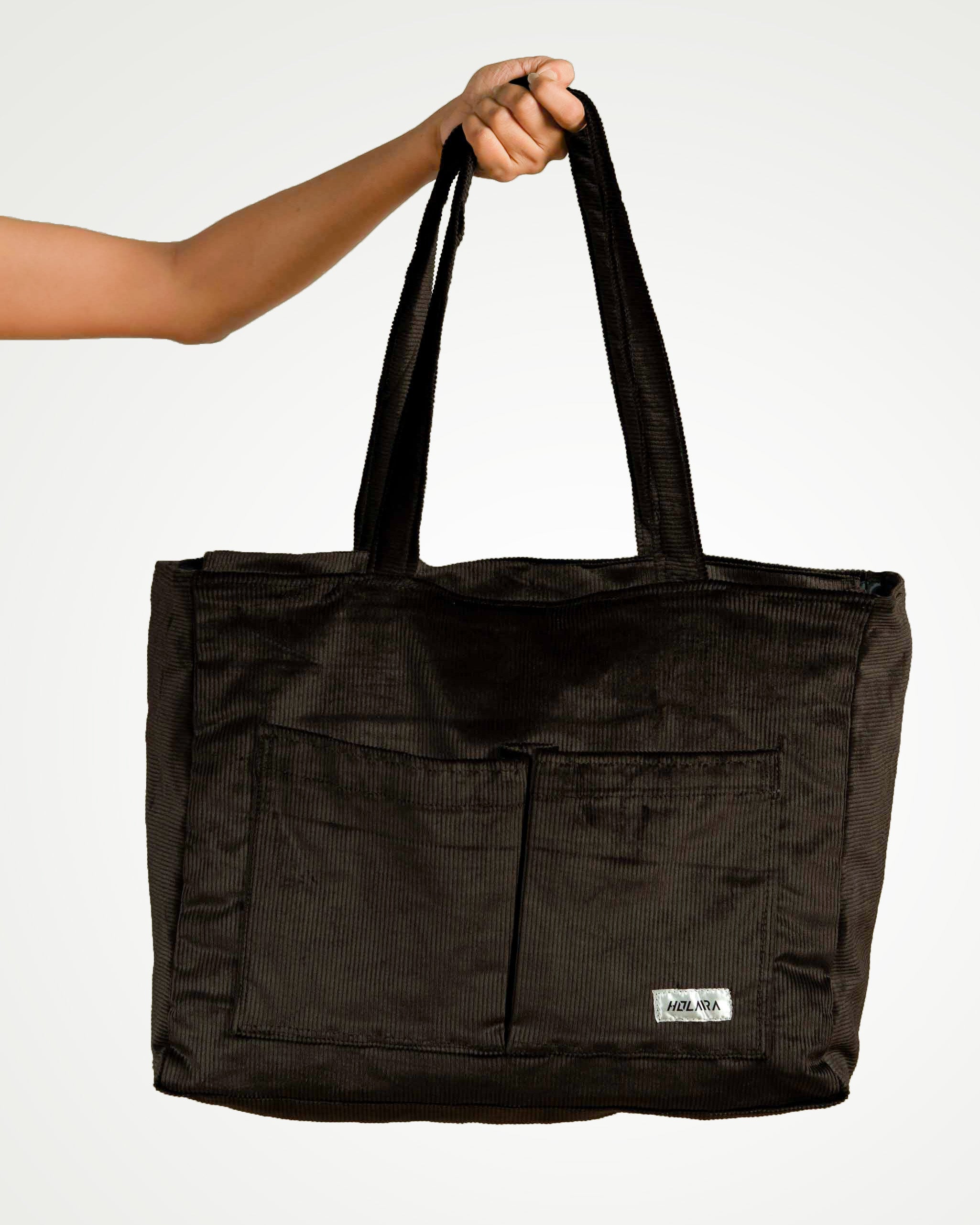 Corduroy Organized Tote Bag - Dark Brown