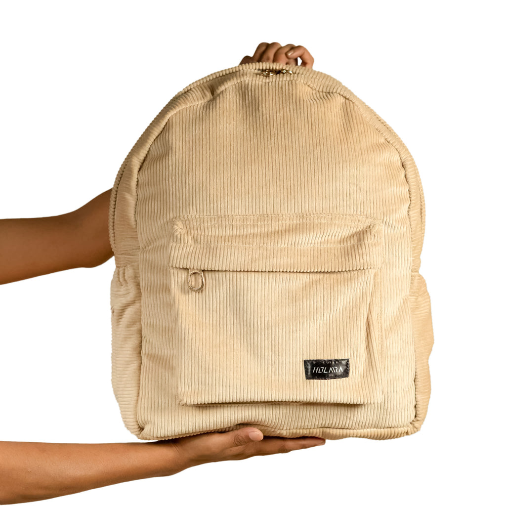 Corduroy Organized Backpack - Beige
